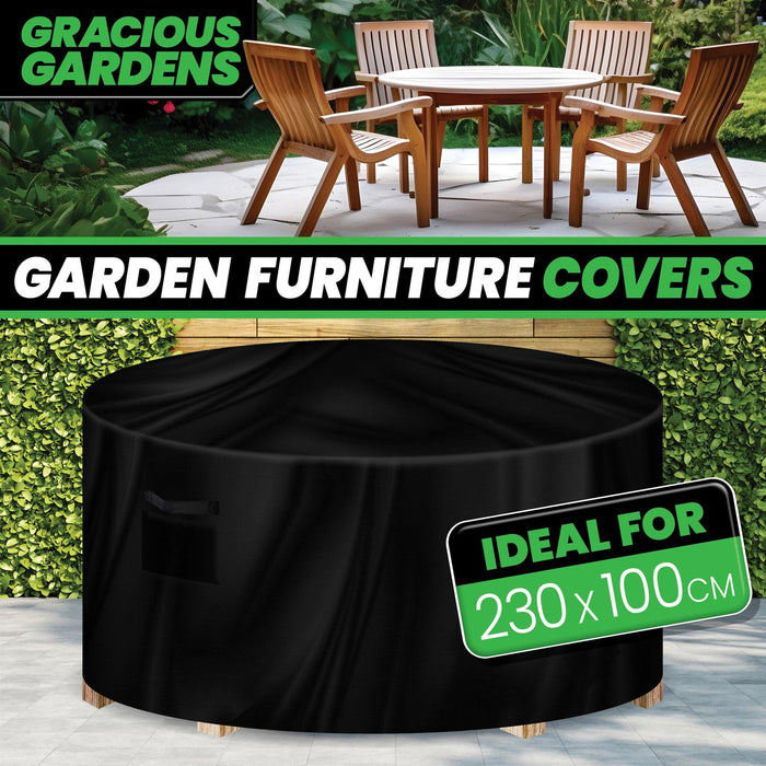 Gracious Gardens Garden Furniture Cover 230 x 100cm Round Heavy Duty Oxford Fabric