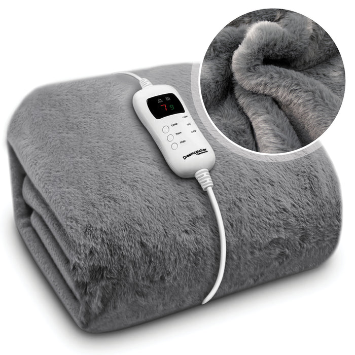 Dreamcatcher Deluxe Electric Heated Throw Faux Fur Grey Soft Heated Blanket 160 x 130cm