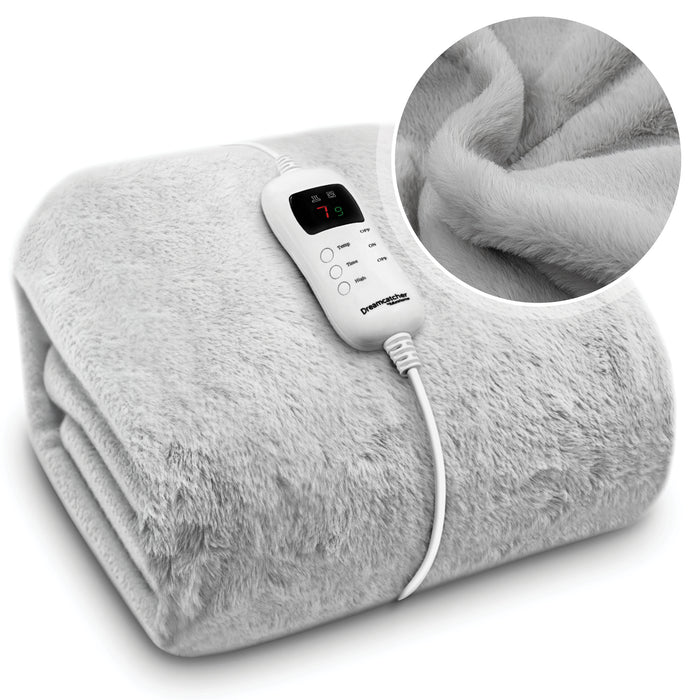 Dreamcatcher Deluxe Electric Heated Throw Faux Fur Light Grey Soft Heated Blanket 160 x 130cm