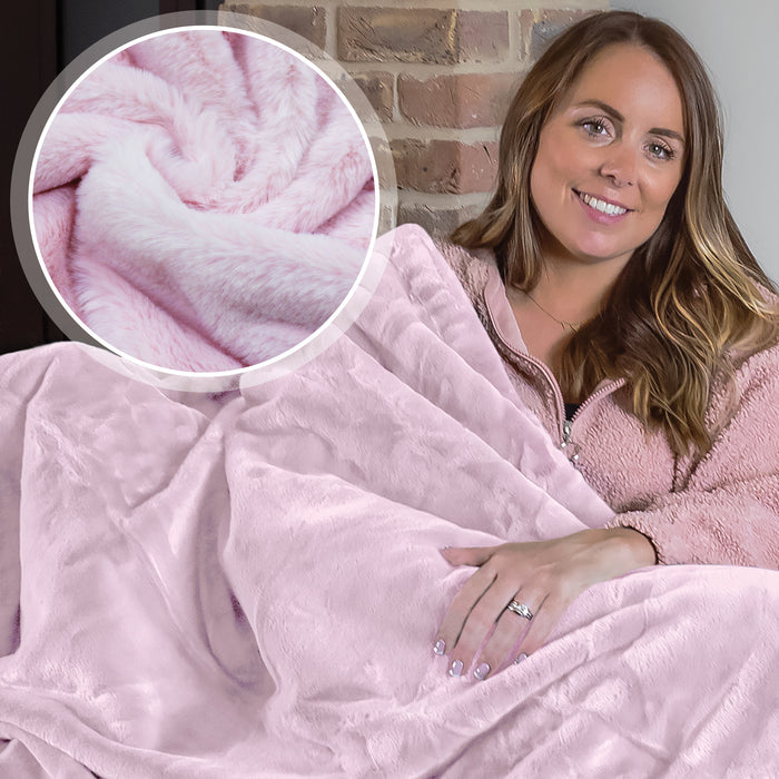 Dreamcatcher Faux Fur Throw Blanket 160 x 130 cm Soft Fleece Blanket - Pink