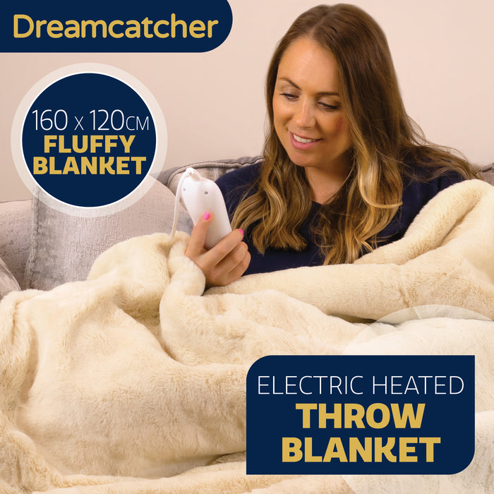 Dreamcatcher Deluxe Electric Heated Throw Faux Fur Natural Soft Heated Blanket 160 x 130cm