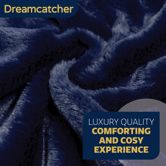 Dreamcatcher Faux Fur Throw Blanket 160 x 130 cm Soft Fleece Blanket - Navy Blue