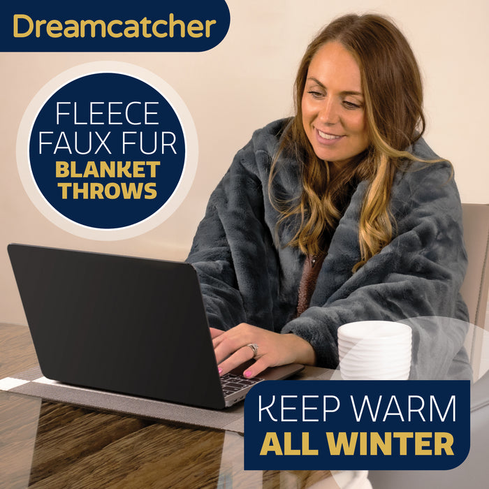 Dreamcatcher Faux Fur Throw Blanket 160 x 130 cm Soft Fleece Blanket - Dark Grey