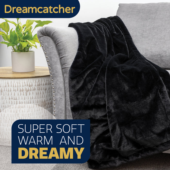 Dreamcatcher Faux Fur Throw Blanket 160 x 130 cm Soft Fleece Blanket - Black