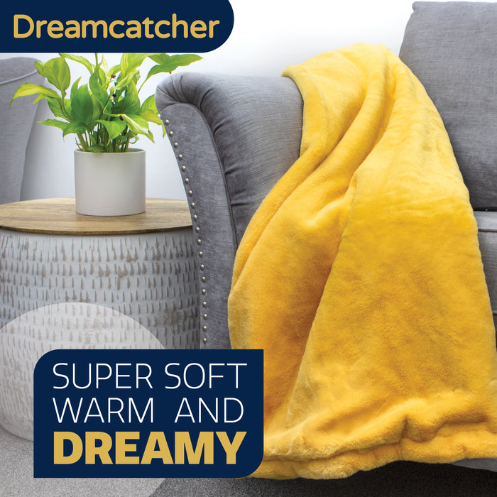 Dreamcatcher Faux Fur Throw Blanket 160 x 130 cm Soft Fleece Blanket - Gold