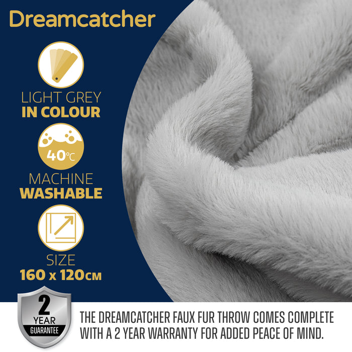 Dreamcatcher Deluxe Electric Heated Throw Faux Fur Light Grey Soft Heated Blanket 160 x 130cm