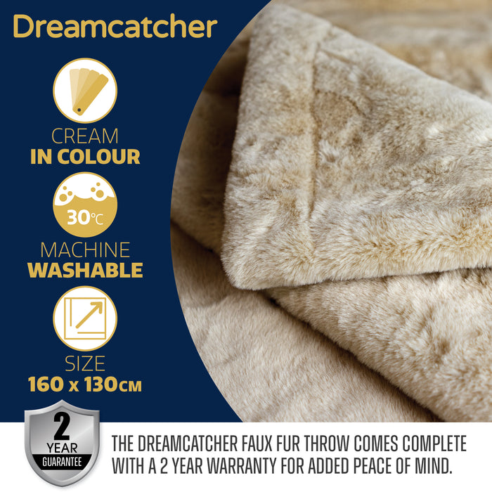 Dreamcatcher Faux Fur Throw Blanket 160 x 130 cm Soft Fleece Blanket - Cream