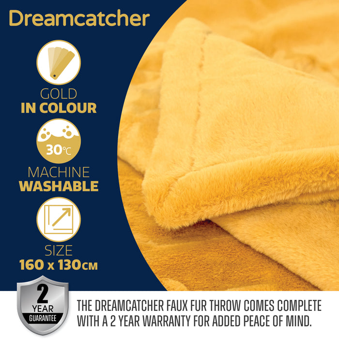 Dreamcatcher Faux Fur Throw Blanket 160 x 130 cm Soft Fleece Blanket - Gold