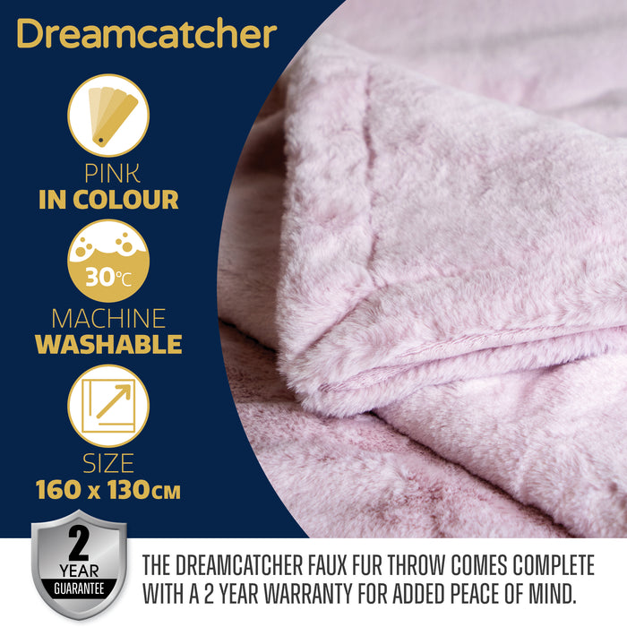 Dreamcatcher Faux Fur Throw Blanket 160 x 130 cm Soft Fleece Blanket - Pink
