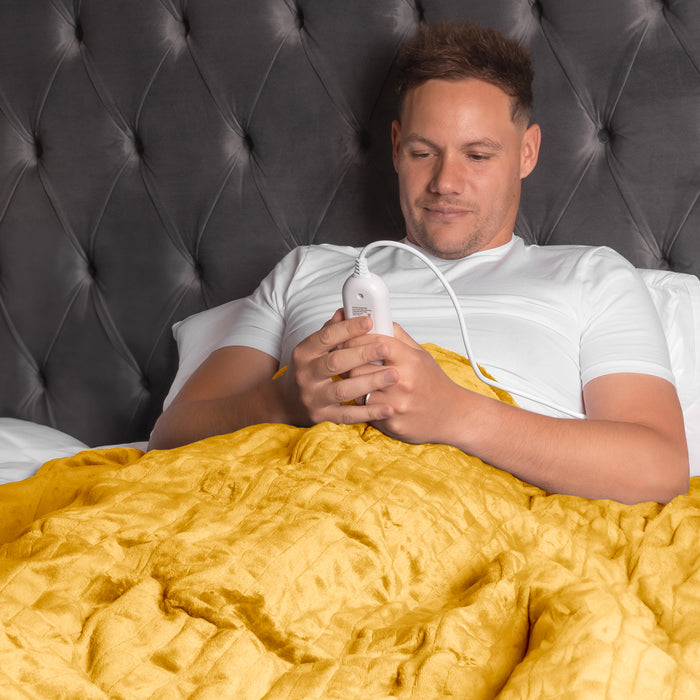 Purus Premium Heated Throw Gold | Large Electric Fleece Blanket Sofa Bed Throw |160 x 120cm