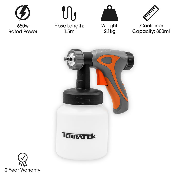 Terratek® Paint Sprayer, 650W DIY Electric Spray Gun with 3 Spray Patterns