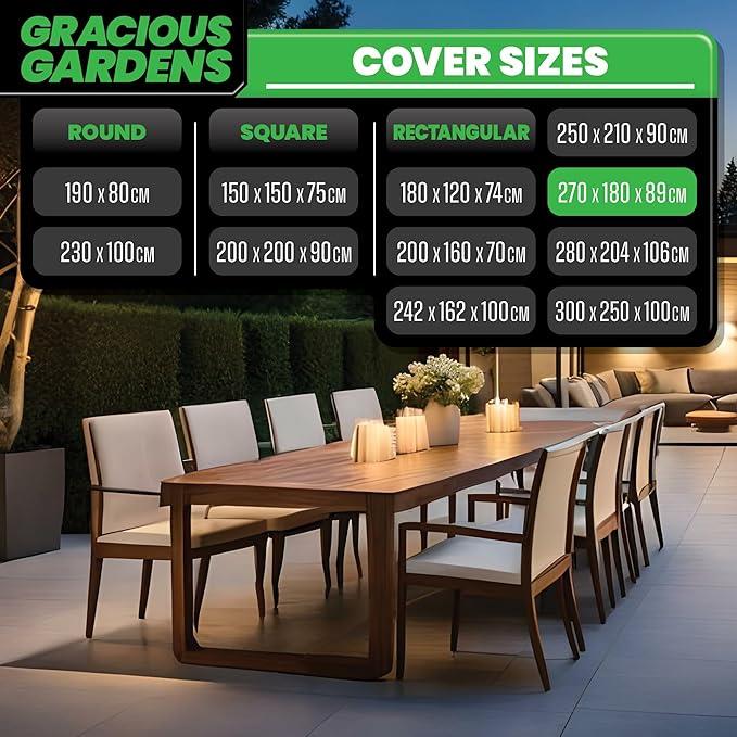 Gracious Gardens Garden Furniture Cover 270 x 180 x 89cm Rectangular Heavy Duty Oxford Fabric