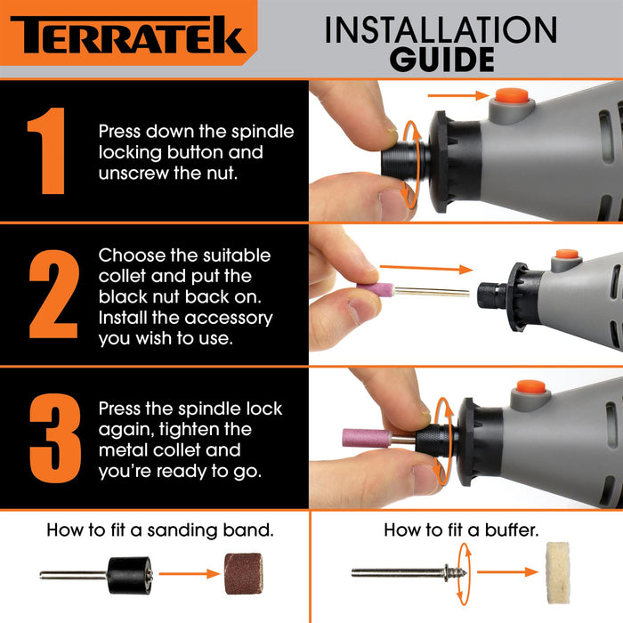 Terratek Rotary Multi Tool Kit 135W with 234pc Accessory Set & Storage Case