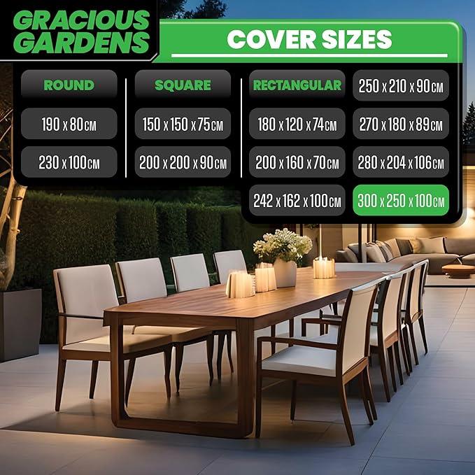 Gracious Gardens Garden Furniture Cover 300 x 250 x 100cm Rectangular Heavy Duty Oxford Fabric