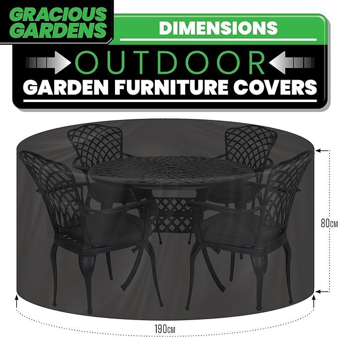 Gracious Gardens Garden Furniture Cover 190 x 80cm Round Heavy Duty Oxford Fabric