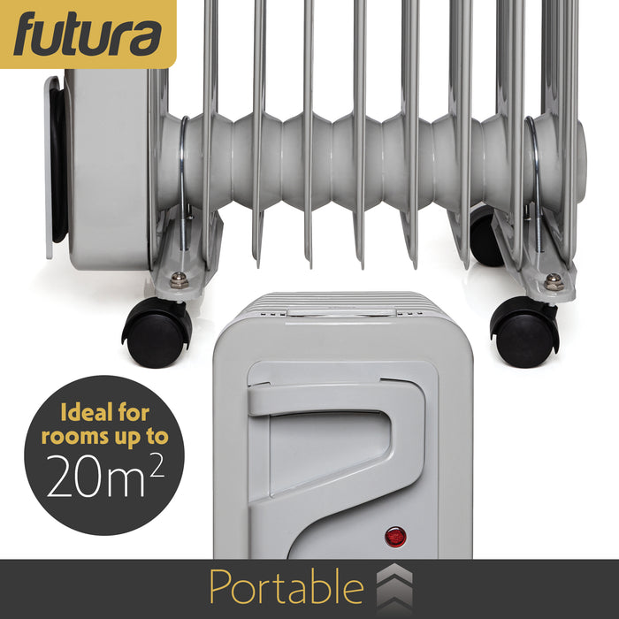 Futura Oil Filled Radiator Electric Heater 9 Fin - Grey 2000W