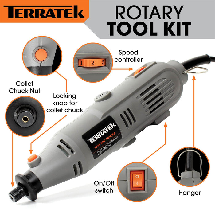 Terratek Rotary Multi Tool 120pcs - Storage Case - Dremel Accessories Compatible