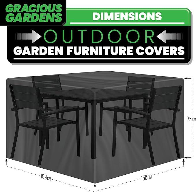 Gracious Gardens Garden Furniture Cover 150 x 150 x 75cm Square Heavy Duty Oxford Fabric