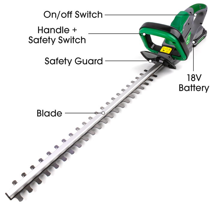 Gracious Gardens 18V Cordless Hedge Trimmer with Battery & Charger