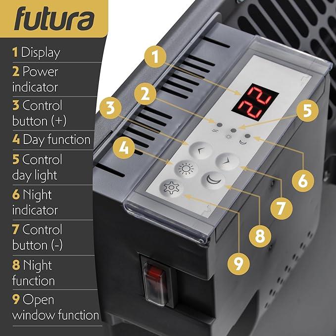 Futura Eco Electric Panel Heater 2000W Setback Timer & Advanced Thermostat Control Grey
