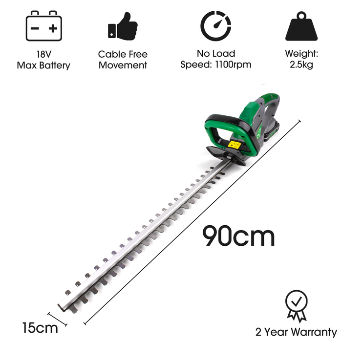 Gracious Gardens 18V Cordless Hedge Trimmer with Battery & Charger