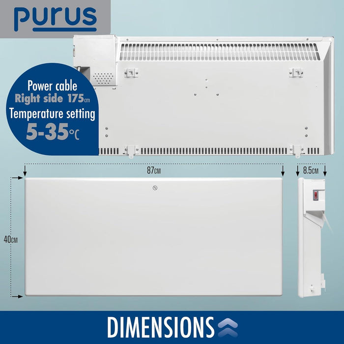 Purus Eco 1800W Panel Setback Timer & Advanced Thermostat Control