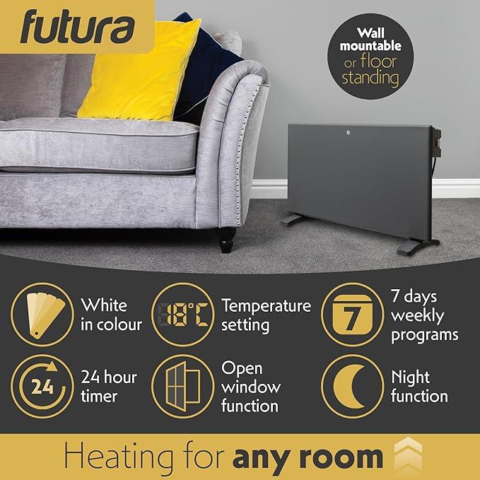Futura Eco Electric Panel Heater 1500W Setback Timer & Advanced Thermostat Control Grey