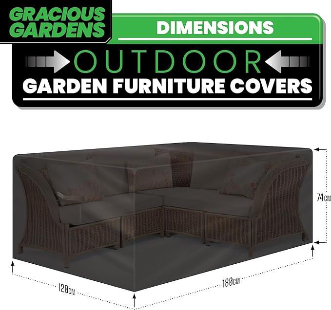 Gracious Gardens Garden Furniture Cover 180 x 120 x 74cm Rectangular Heavy Duty Oxford Fabric
