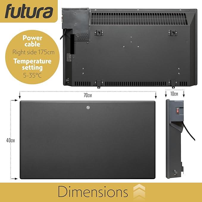 Futura Eco Electric Panel Heater 1500W Setback Timer & Advanced Thermostat Control Grey