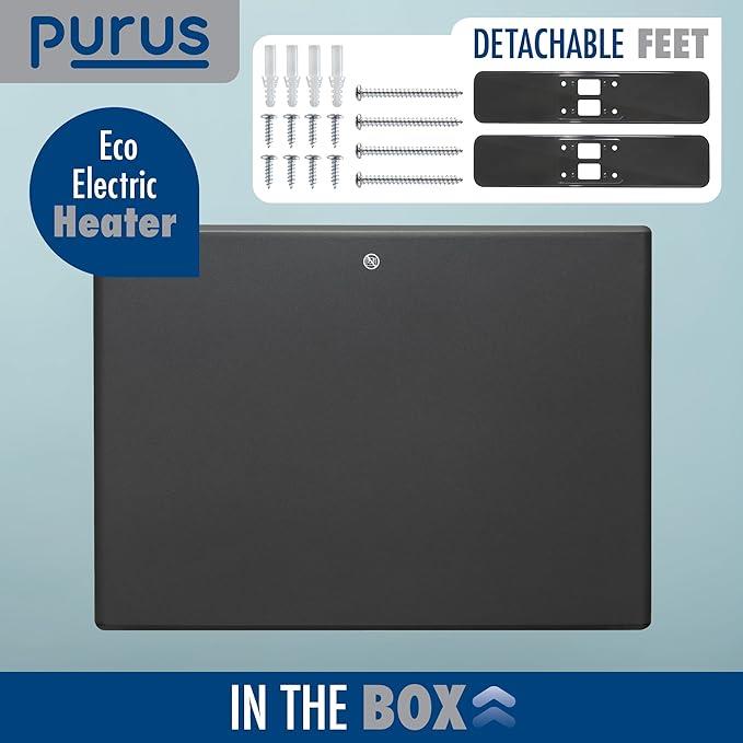 Purus Eco Electric Panel Heater 600W Setback Timer & Advanced Thermostat Control Grey