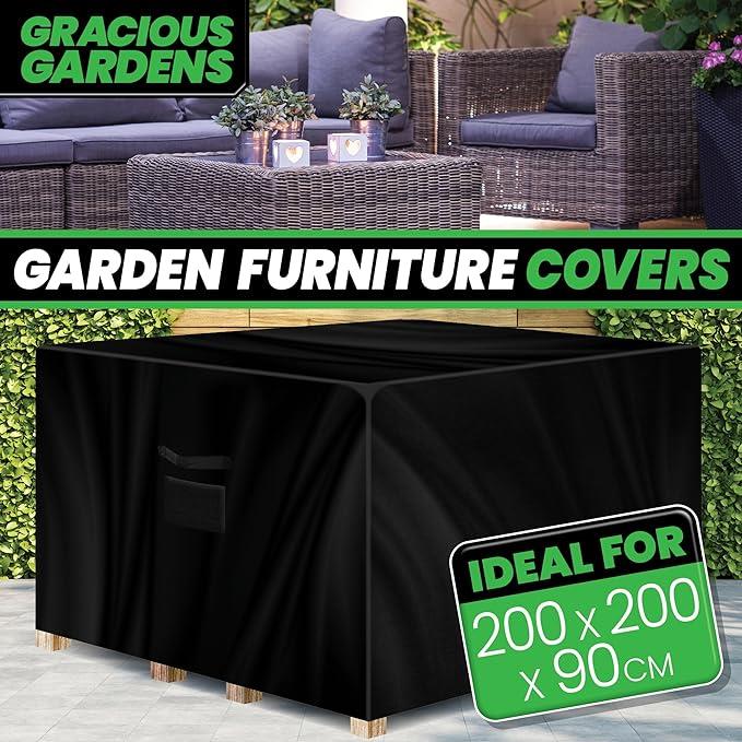 Gracious Gardens Garden Furniture Cover 200 x 200 x 90cm Square Heavy Duty Oxford Fabric