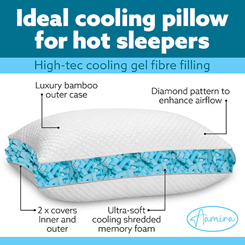 Aamira Luxury Pillow Cooling Memory Foam Twin Pack | Neck & Shoulder Side Sleeper Support