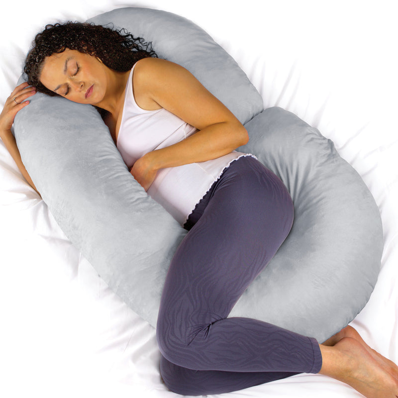 Aamira Pregnancy Pillow Memory Foam Maternity Cushion C Shaped | Grey, Light Grey, Cream & Pink