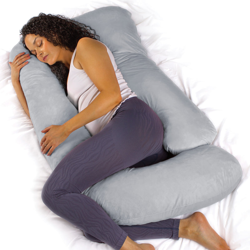 Aamira Pregnancy Pillow Memory Foam Maternity Cushion J Shaped | Dark Grey, Light Grey, Cream & Pink