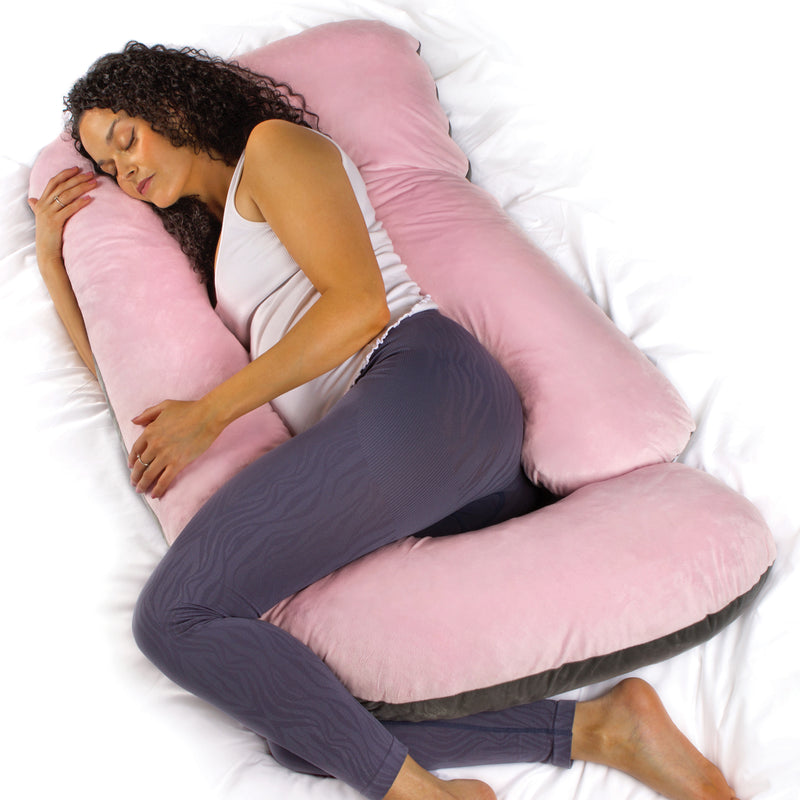 Aamira Pregnancy Pillow Memory Foam Maternity Cushion J Shaped | Dark Grey, Light Grey, Cream & Pink