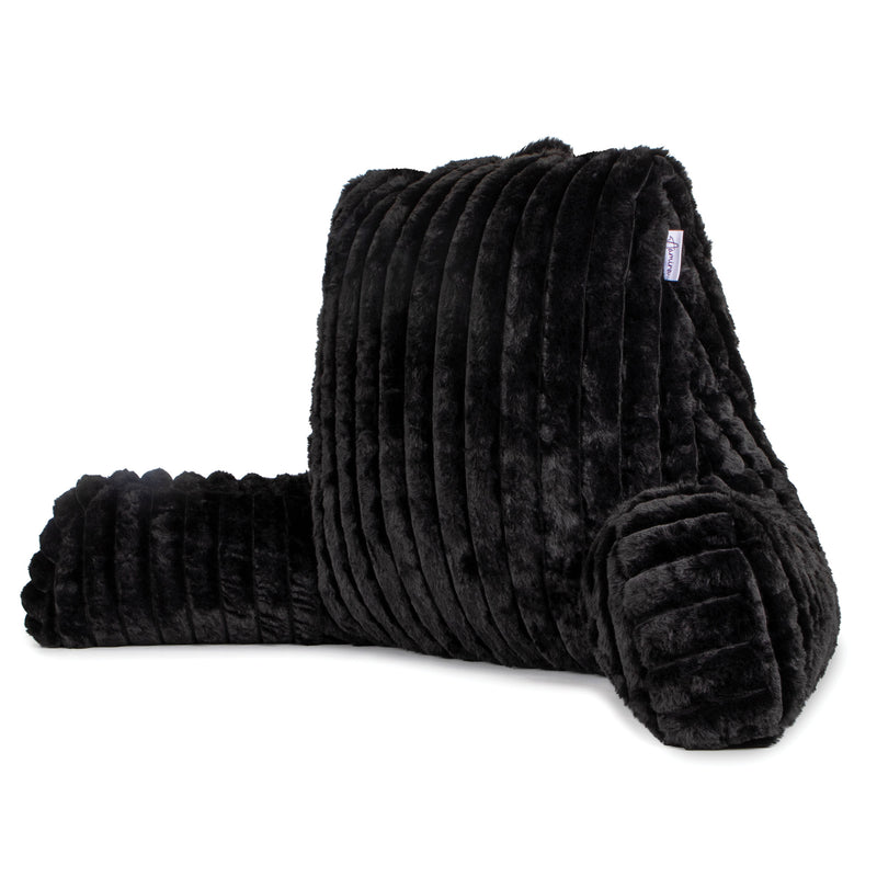Aamira Large Cuddle Cushion Faux Fur Reading Pillow Back Support | Grey, Black, Cream & Pink