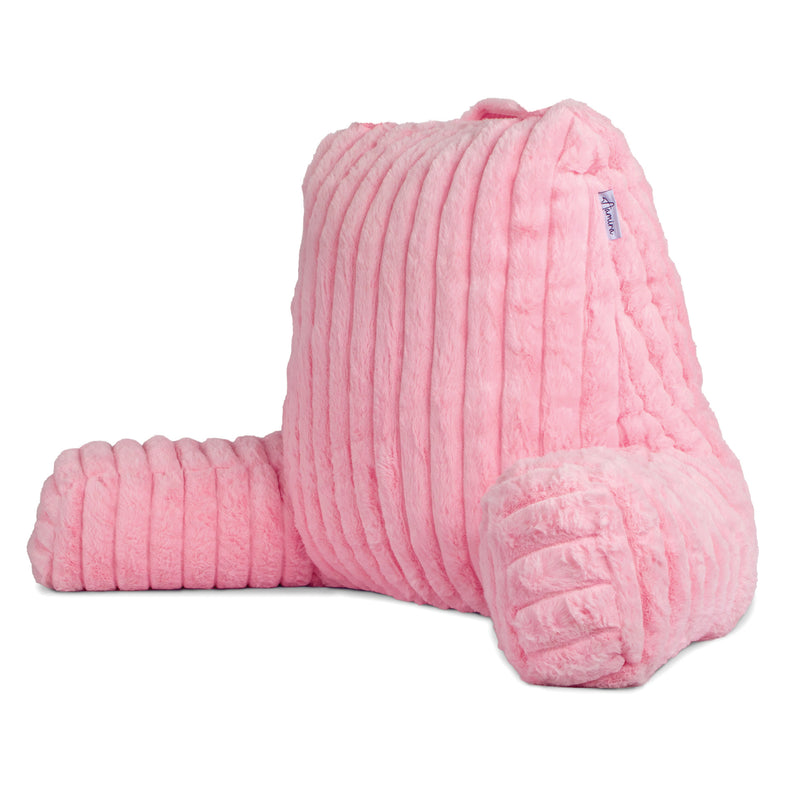 Aamira Large Cuddle Cushion Faux Fur Reading Pillow Back Support | Grey, Black, Cream & Pink