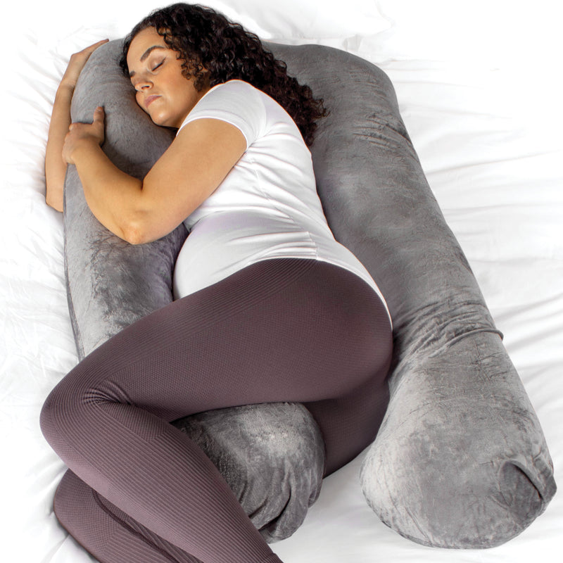 Aamira Pregnancy Pillow Memory Foam Maternity Cushion U Shaped | Dark Grey, Blue, Cream & Pink