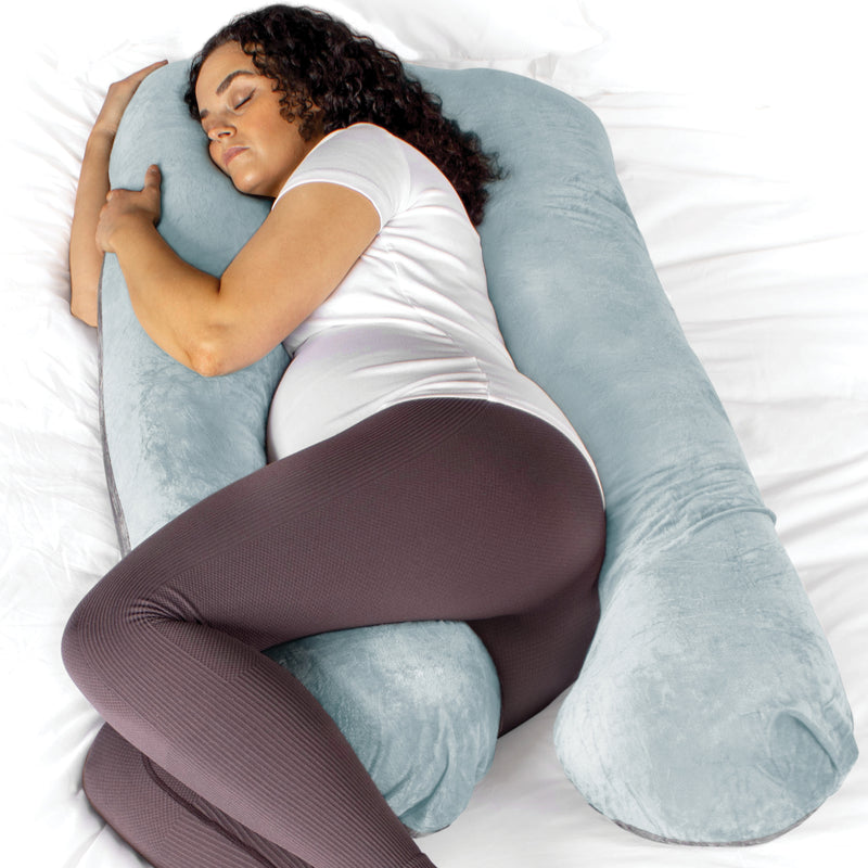 Aamira Pregnancy Pillow Memory Foam Maternity Cushion U Shaped | Dark Grey, Blue, Cream & Pink