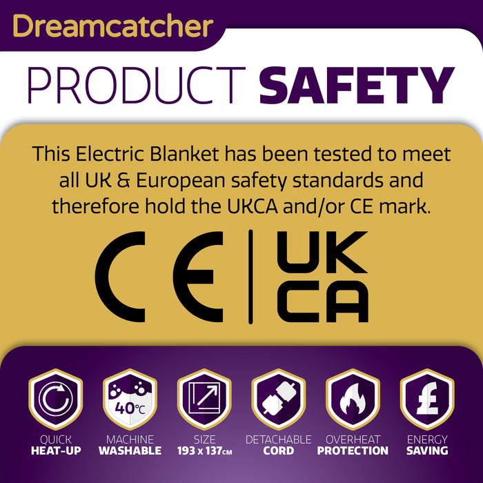 Dreamcatcher Double Electric Blanket Luxury Polyester 193 x 137cm Fitted Heated Underblanket