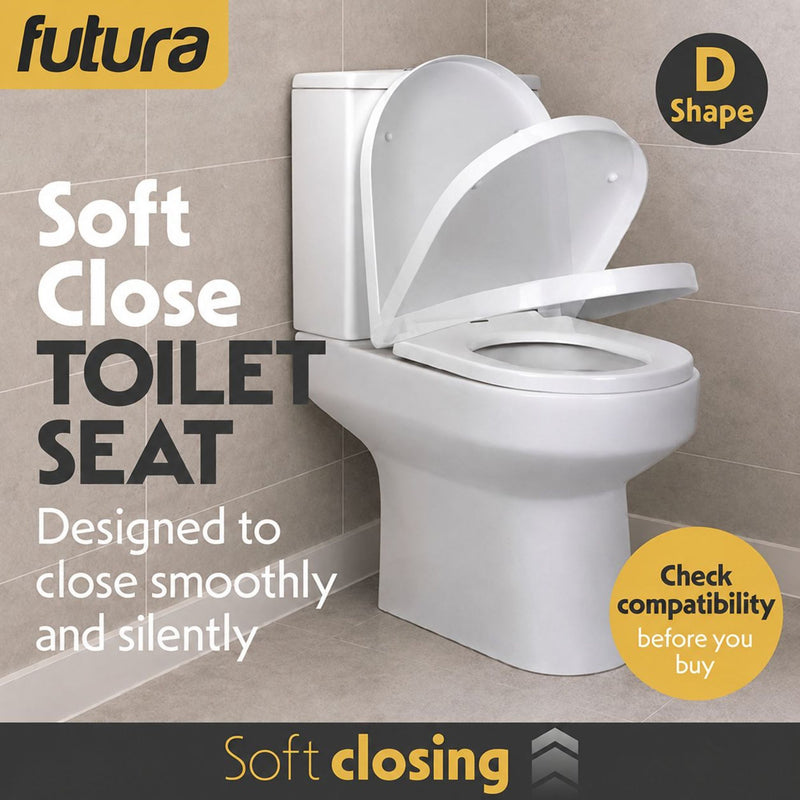 Futura Toilet Seat Soft Close D Shape Premium Universal | White, Black, Grey & Sage