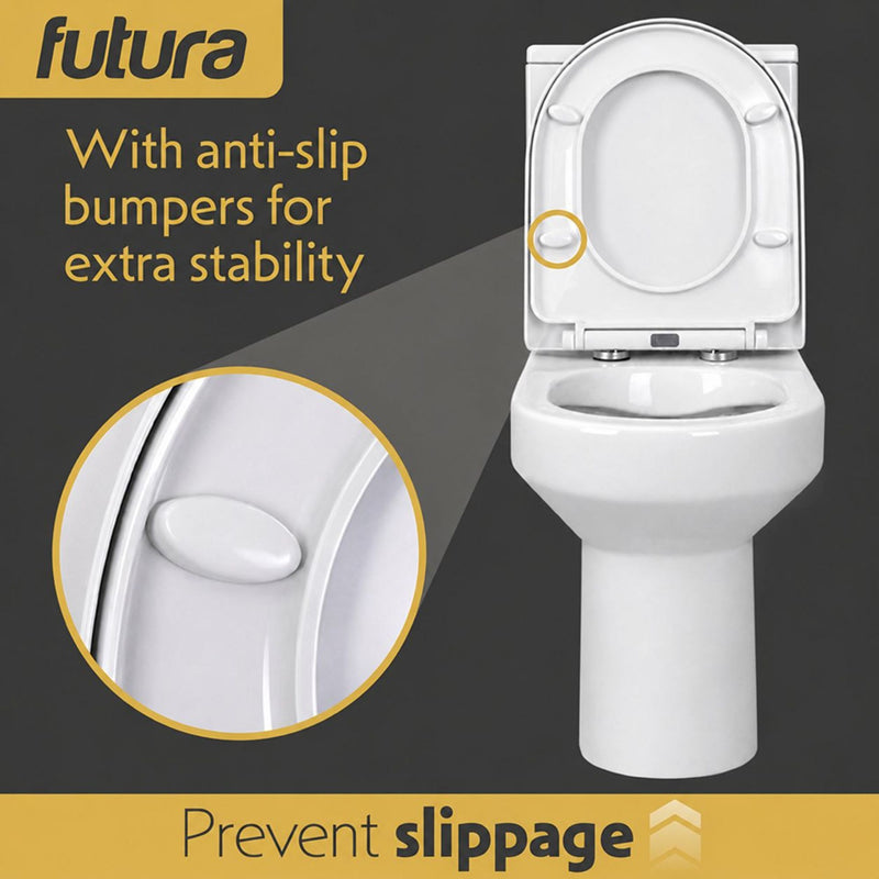 Futura Toilet Seat Soft Close D Shape Premium Universal | White, Black, Grey & Sage