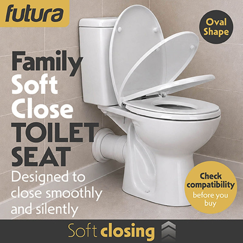 Futura Family Toilet Seat Soft Close White Oval | Bulit in Child Seat, Kids & Toddler  - White