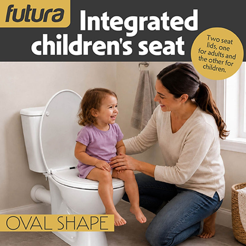 Futura Family Toilet Seat Soft Close White Oval | Bulit in Child Seat, Kids & Toddler  - White