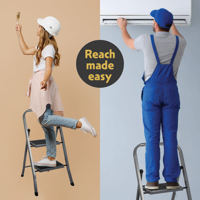 Futura 2, 3 & 4 Step Ladder Folding Step Stool Heavy Duty 150Kg Capacity | Grey, Black & White
