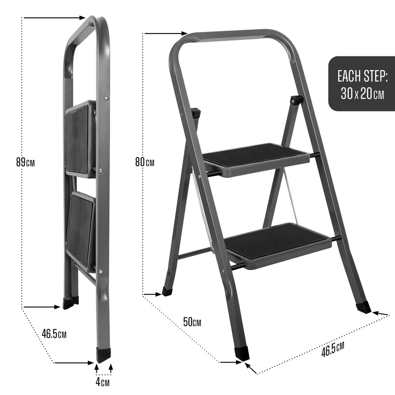 Futura 2, 3 & 4 Step Ladder Folding Step Stool Heavy Duty 150Kg Capacity | Grey, Black & White