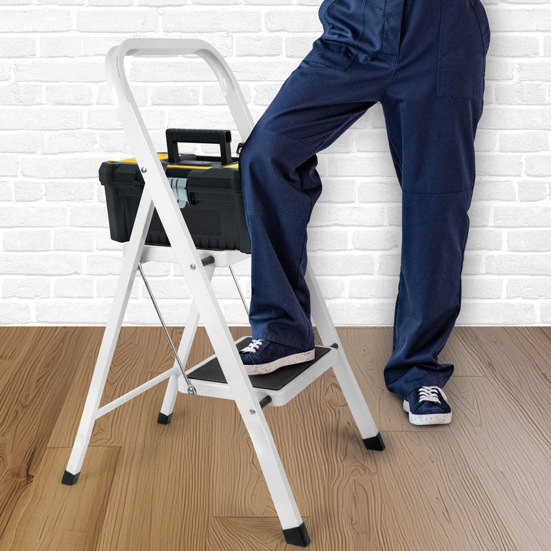 Futura 2 Step Ladder White | Folding Step Stool Heavy Duty 150Kg Capacity