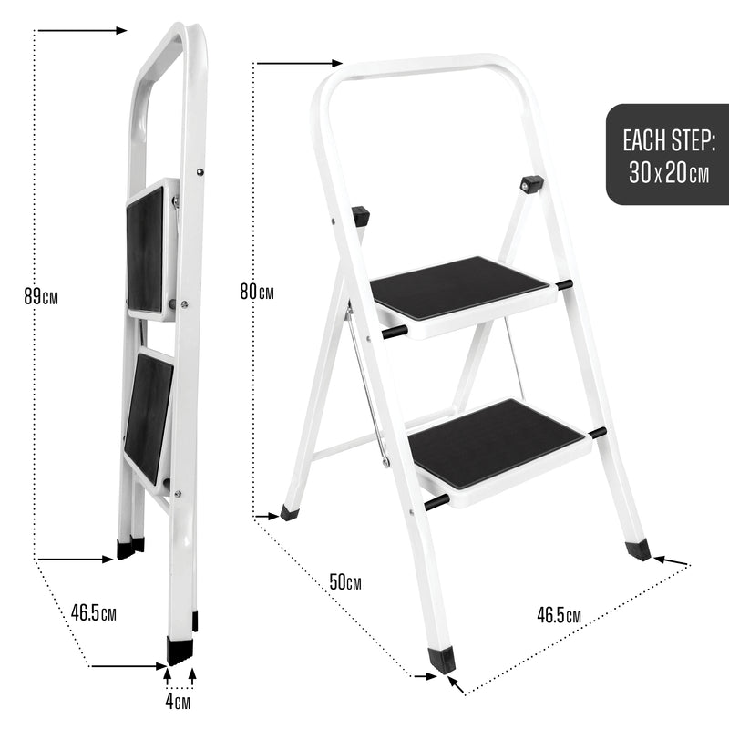 Futura 2 Step Ladder White | Folding Step Stool Heavy Duty 150Kg Capacity