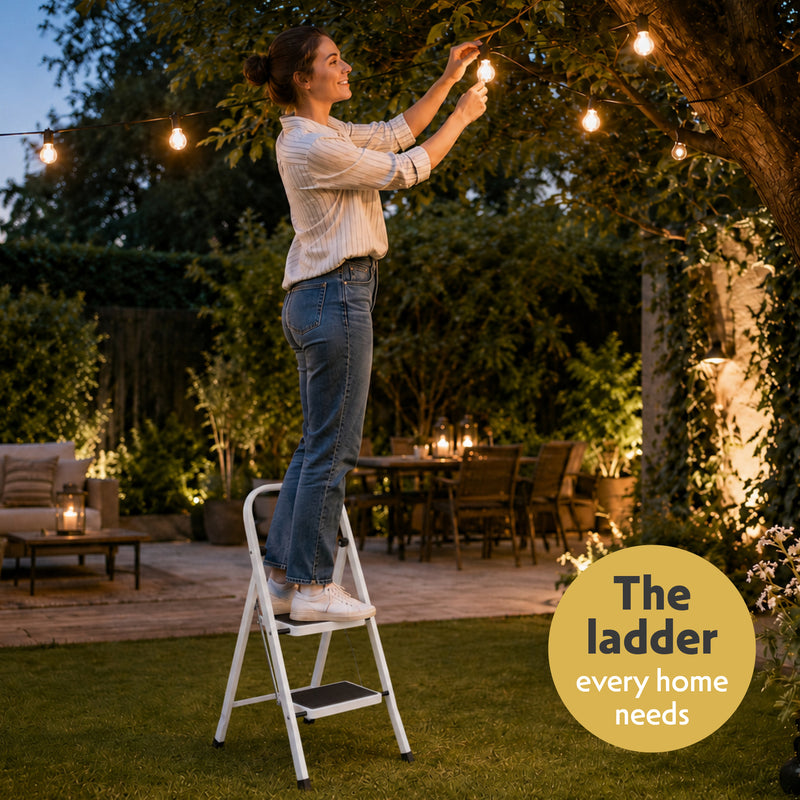 Futura 2 Step Ladder White | Folding Step Stool Heavy Duty 150Kg Capacity
