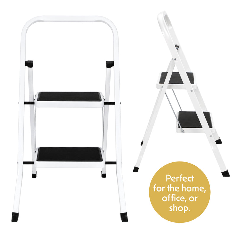 Futura 2 Step Ladder White | Folding Step Stool Heavy Duty 150Kg Capacity